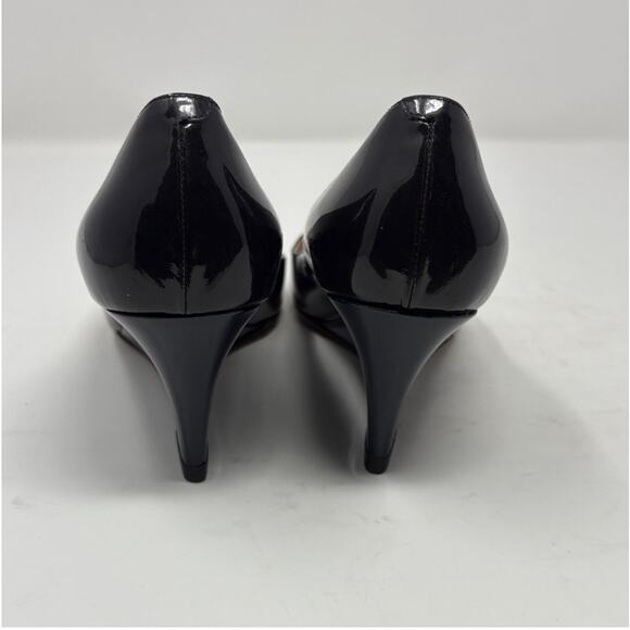 Jimmy Choo Gilbert Black Navy Patent Leather Almond Toe Wedge Heel Pumps Sz 42 - Picture 4 of 8